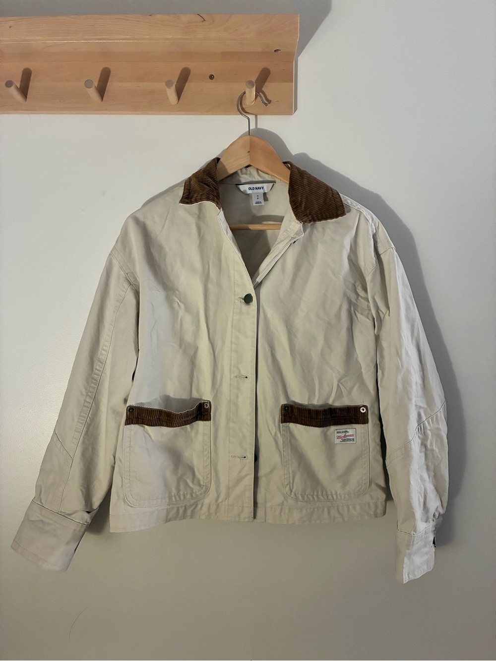 Old Navy Cream Utility Jacket with Brown Corduroy Trim